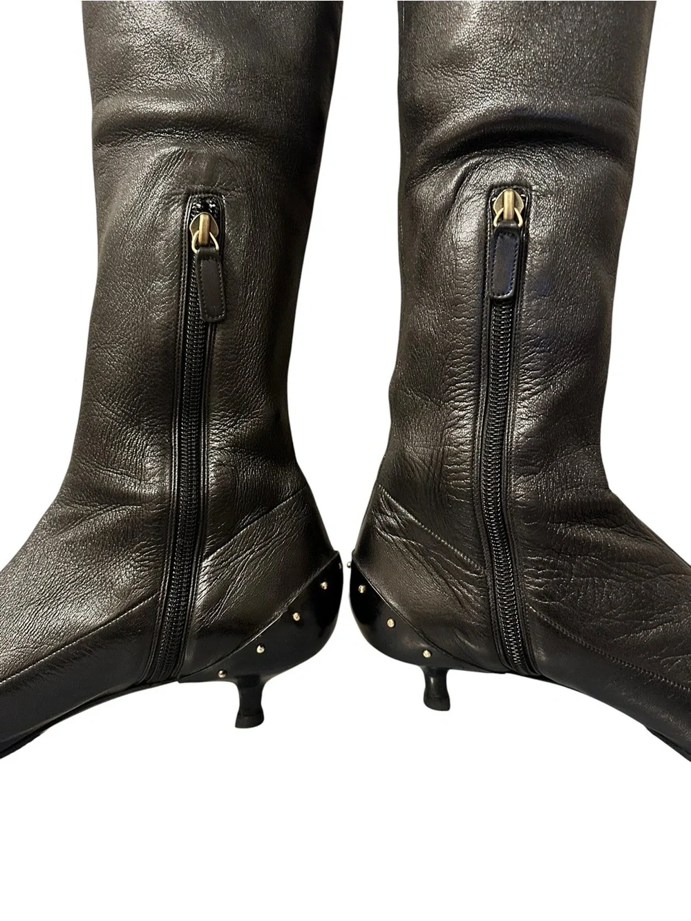 GUCCI TOM FORD FW 2003 Runway Black Leather Studded Kitten Heel OTK Boots 37